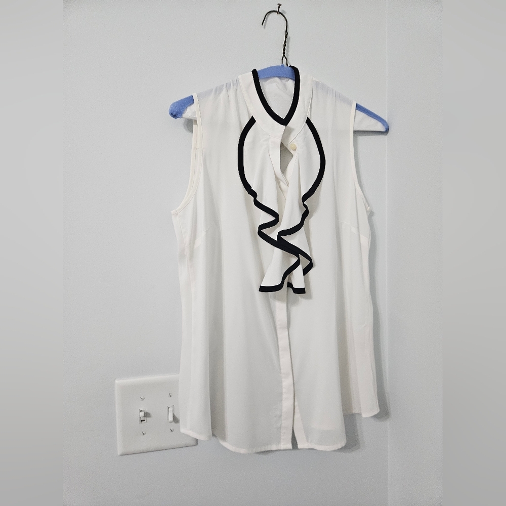 Calvin Klein Collection White Sleeveless Ruffled Blouse